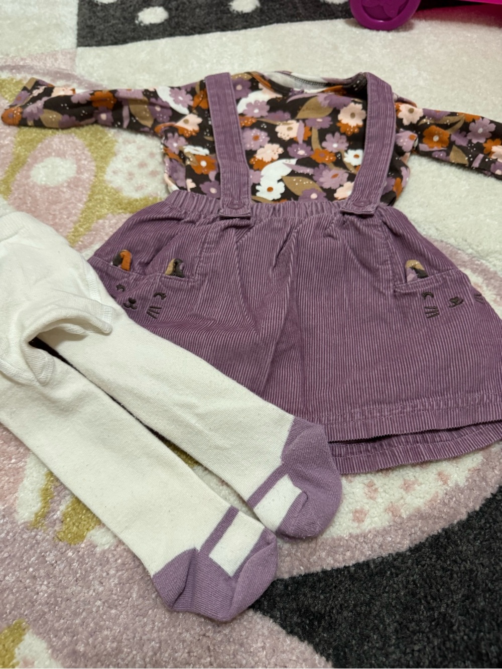 5 Carter's/ Rabbit Bear Floral & Ribbed Ruffle Dress Set - Pink, Brown, Rust - Picture 7 of 10